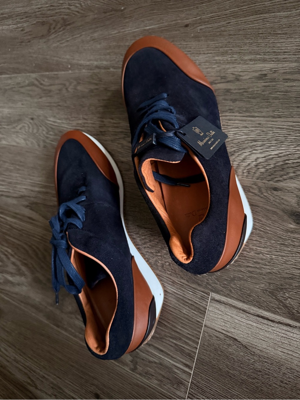 Massimo Dutti Navy and Brown Suede Lace-Up Sneakers